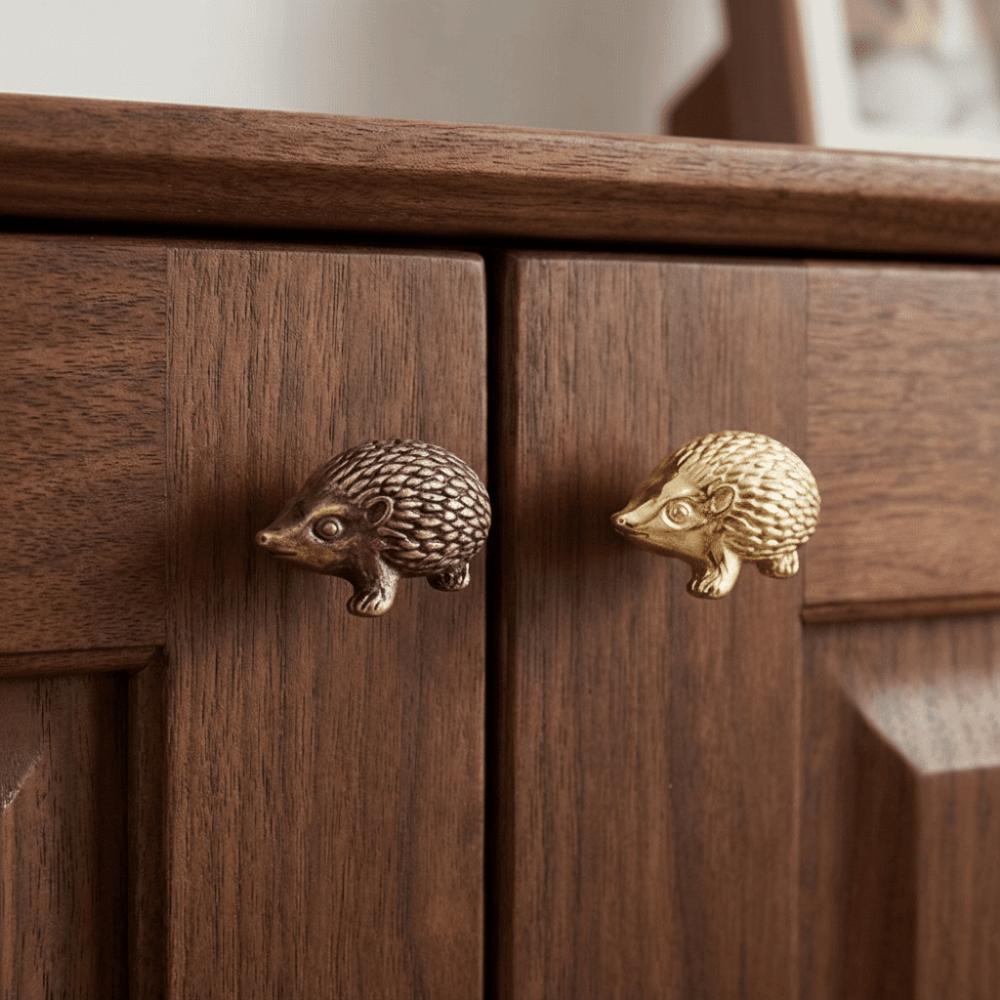 Retro Little Hedgehog Brass Handle Furniture Hardware Vintage Cabinet Door Knobs Push-pull Single Hole Wardrobe Drawer Pulls