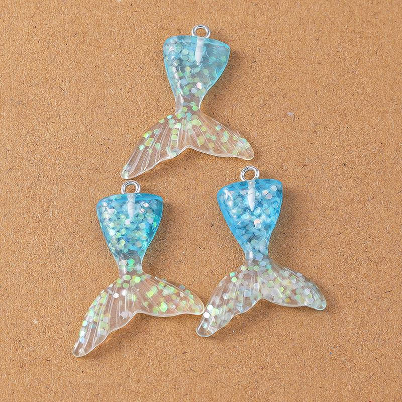 10pcs 36*23mm Resin Glittery Mermaid Tail Charms Pendants for Jewelry Making Necklace Earrings Bracelet DIY Accessories Supplies