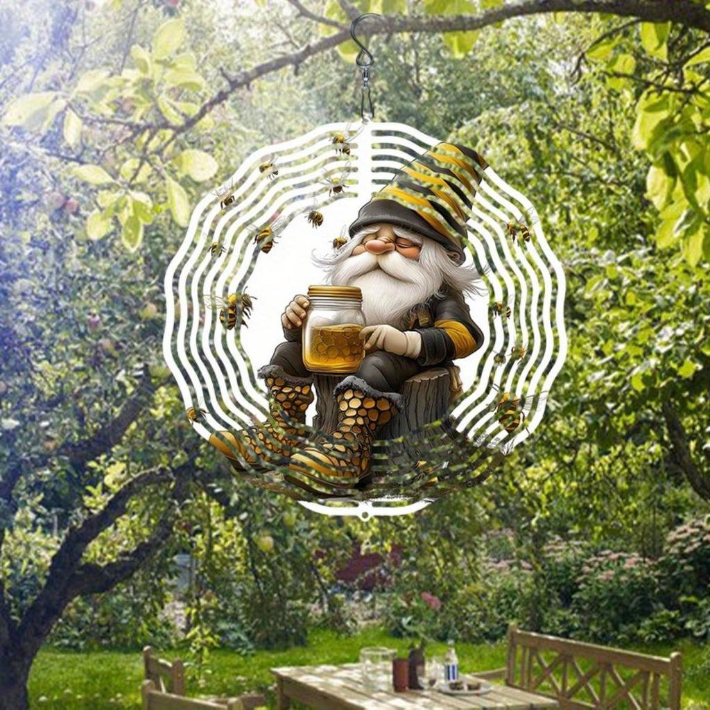 Metall Wichtel und Biene Mandala Windspiel für Outdoor Garten Terrasse Veranda Deko Kein Strom benötigt Einfach zu installieren Langlebiges Geschenk