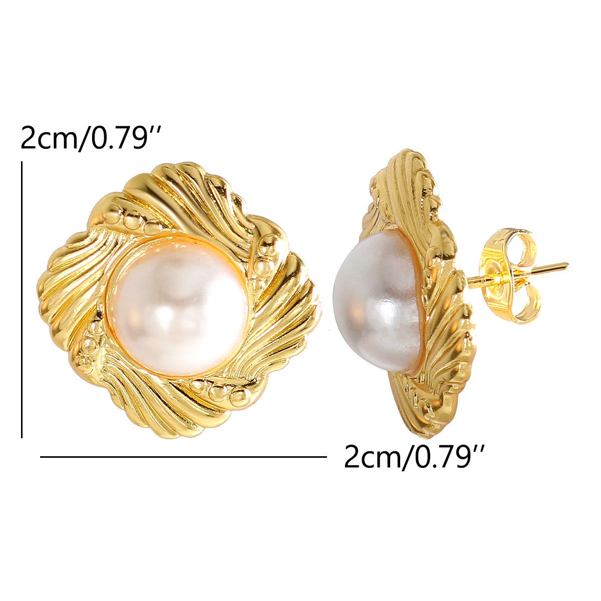 

Ретро европейско-американские спиральные квадратные серьги-пусеты с жемчугом