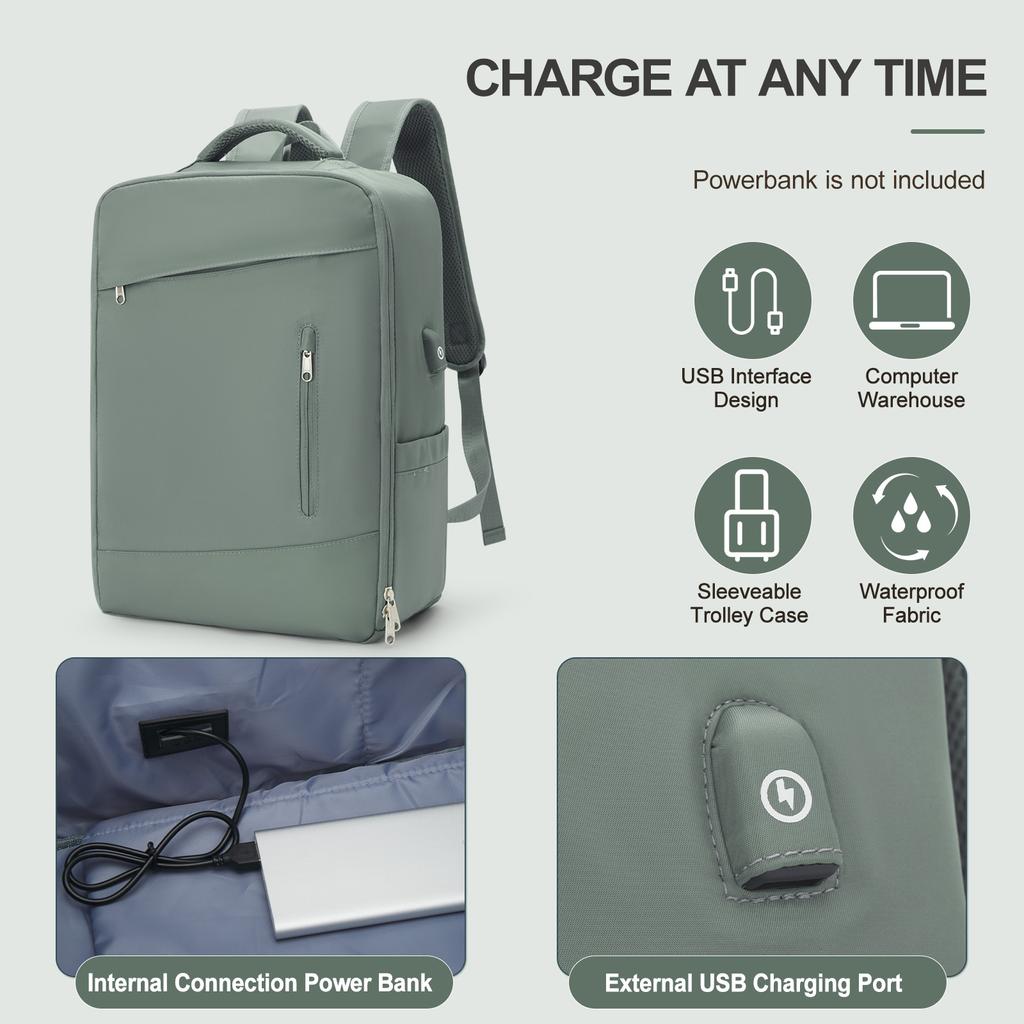 Travel Laptop Backpack, Business Sturdy Laptops Backpack with USB Charging Port, Carry On  Women Travel Backpack Waterproof  Bag