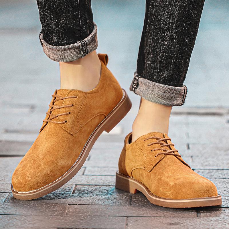 Plus Size Men's Hand-stitched Leather Martin Boots: British Style, Low-top Lace-up Casual Work Shoes for Autumn.