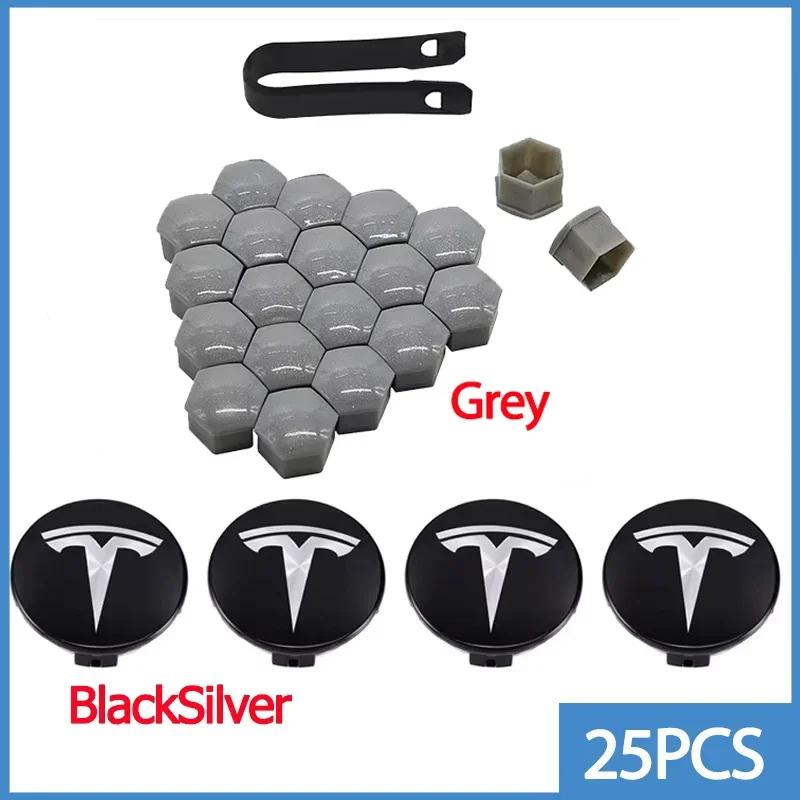 56mm Center Hub Caps for Tesla Model 3 Y S X Car Wheel Valve Cap Tire Lug Nut Protective Cover Exterior Decoration 25pcs / 29pcs