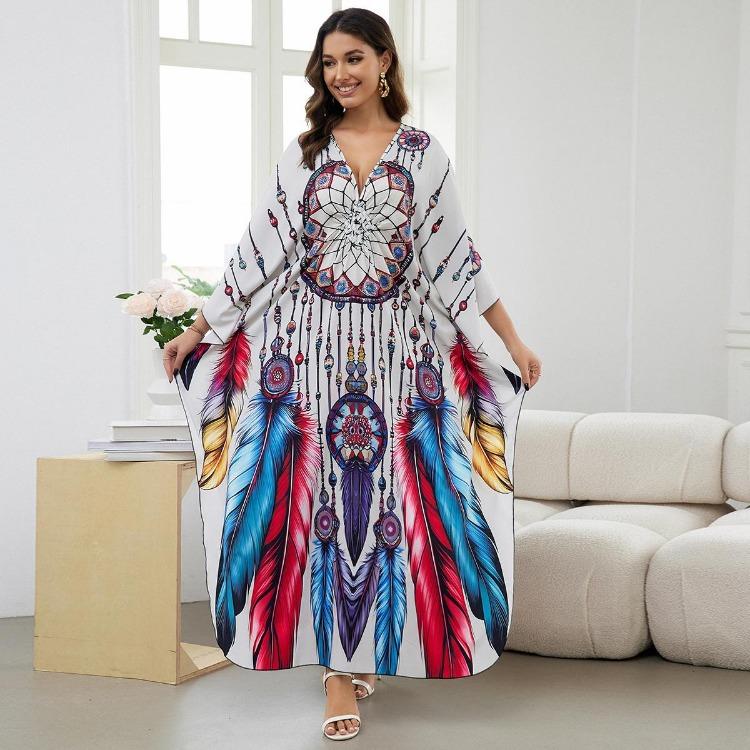 Beach Vacation Women Summer Kaftans Maxi Dresses Printed Cover Ups Swimwear Big Sales Factory Supply Bathing Suits