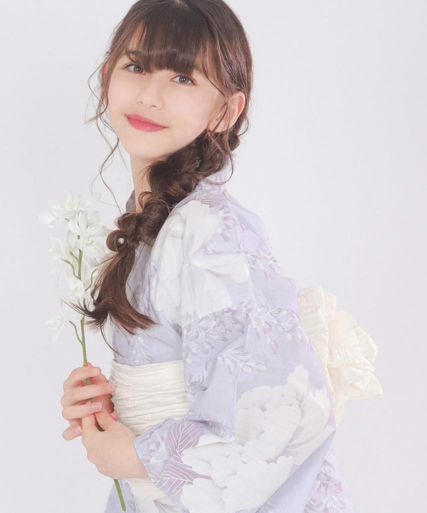 Yukata Set Junior Retro Change Weave 3-teiliges Set Heiko C Mädchen Pfingstrose und [KYOETSU] (Yukata, Obi, Geta) (140cm, 12. Oborofuji)