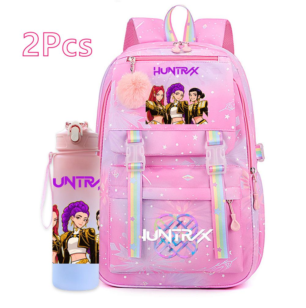 2Pcs/set K-pop Printed Backpack with 750Ml Water Bottler for Teenager Girl Boy Bookbag Kid Gift Large Capacity waterproof Travel Bag Mochila