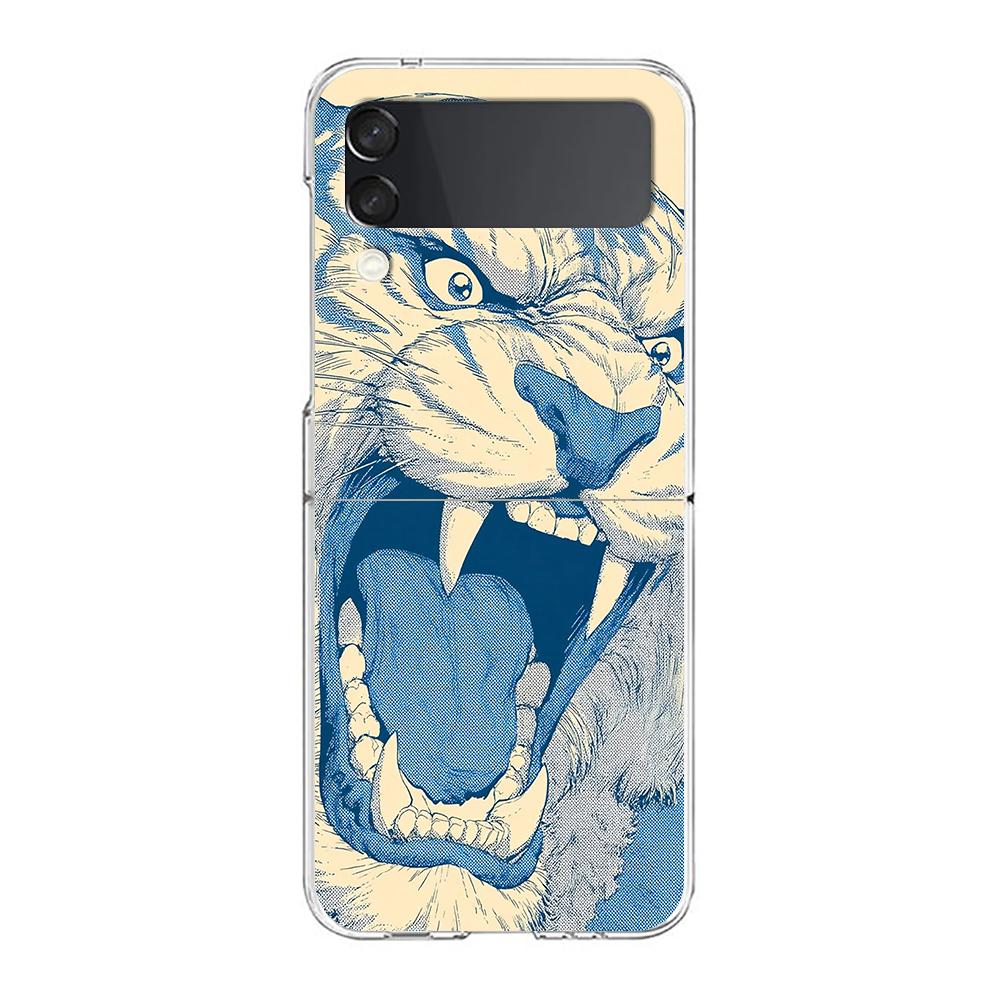 Transparent Phone Case For Samsung Galaxy Z Flip 3 4 5 6 7 Hard Folding PC Z Flip3 Flip4 Cover Cute Blue Pattern