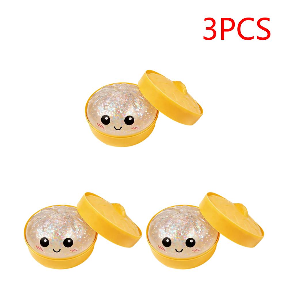 Glitter Bun with Food Steamer Stretchy Desk Toys Squeeze Dough Ball Soft Dumpling Bun Simulation Fidget Toy for Kids Adults