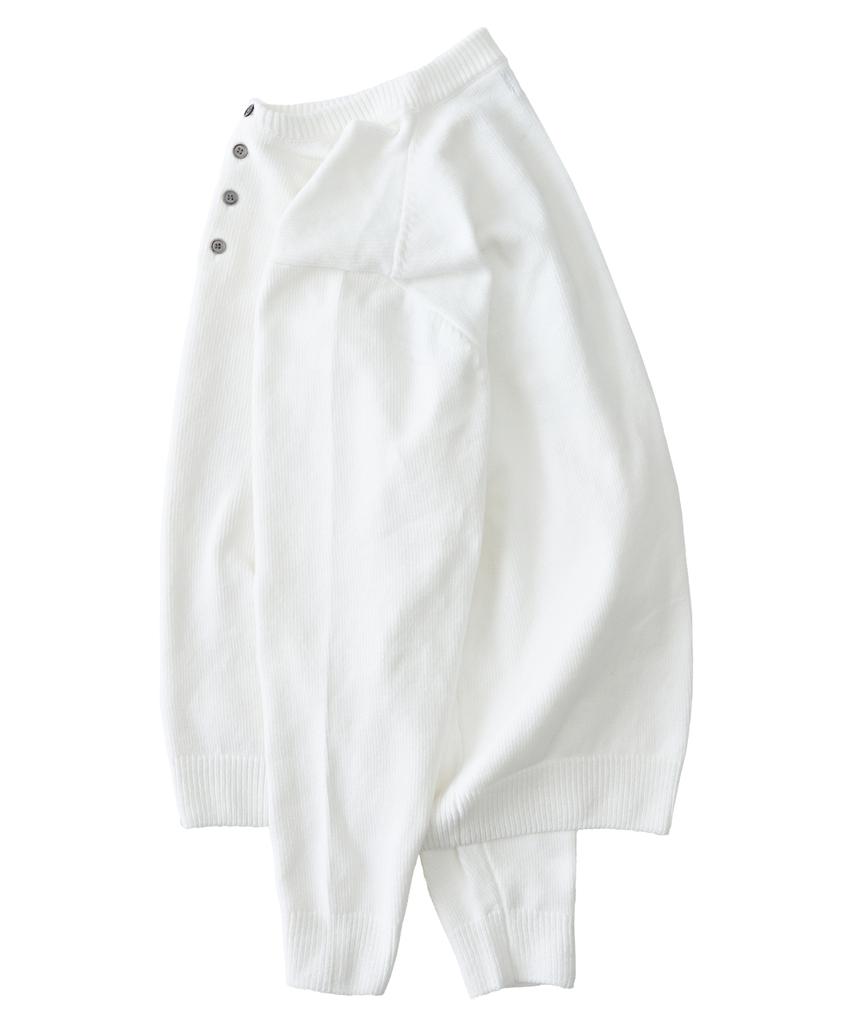 ANALOG MOOD Velour Refined Henley Neck Round Knit (Ivory)