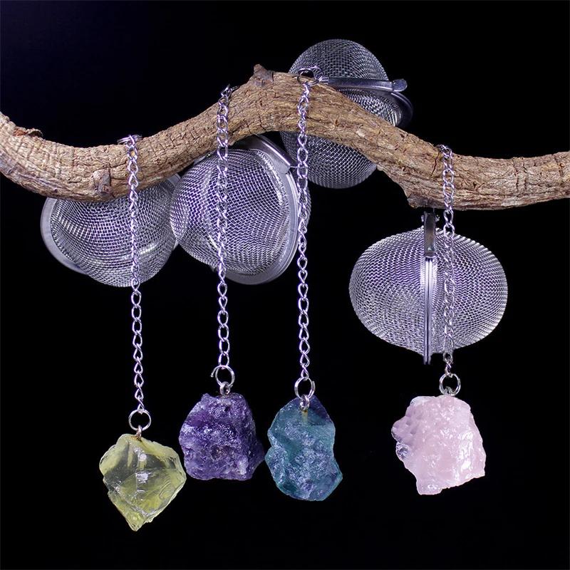 1pc Natural Crystal Stone Practical Tea Infuser Mesh Filter with Chain 304 Stainless Steel Tea Strainer Teapot Spice Kitchenware