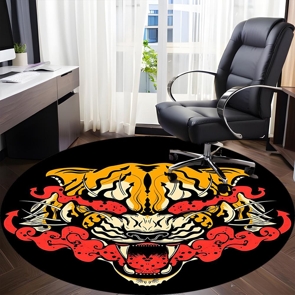 1PC Tiger Face Office Round Rug, Non Slip, Soft and Durable Office Rug for Interior Decoration, Perfect for Office