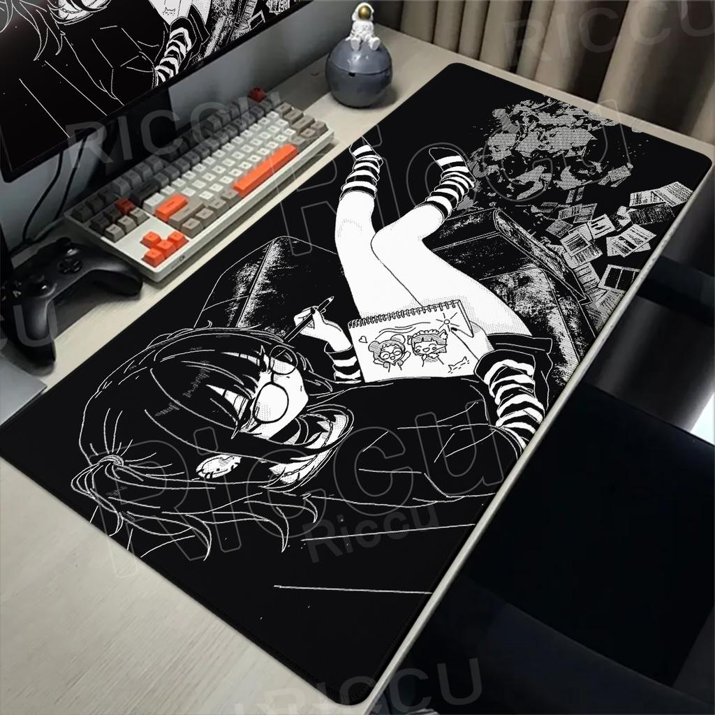 Podložka pod myš pro anime dívku XXL Pixel Černobílá Podložka pod myš Dekorace stolu Podložka na klávesnici Kancelářské potřeby XXL Podložka na PC stůl E-sportový koberec