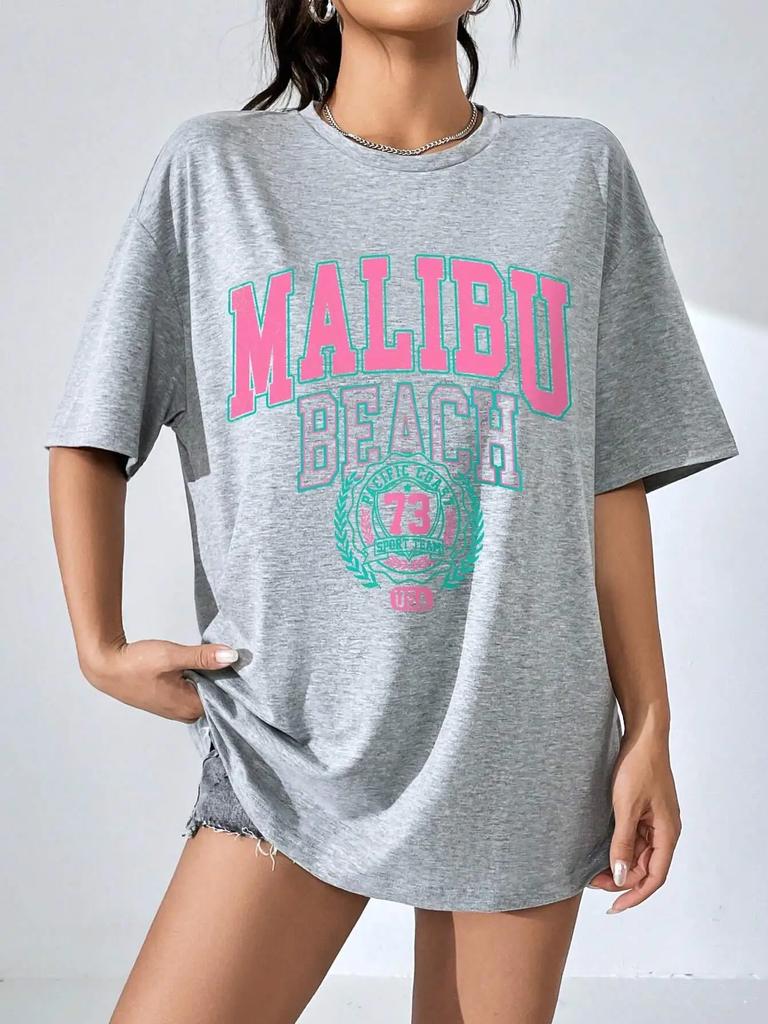 Malibu Beach Letter Print Dámské tričko Street Casual T-shirt Letter Brand Tee Clothing Hip Hop Prodyšná trička Dámské