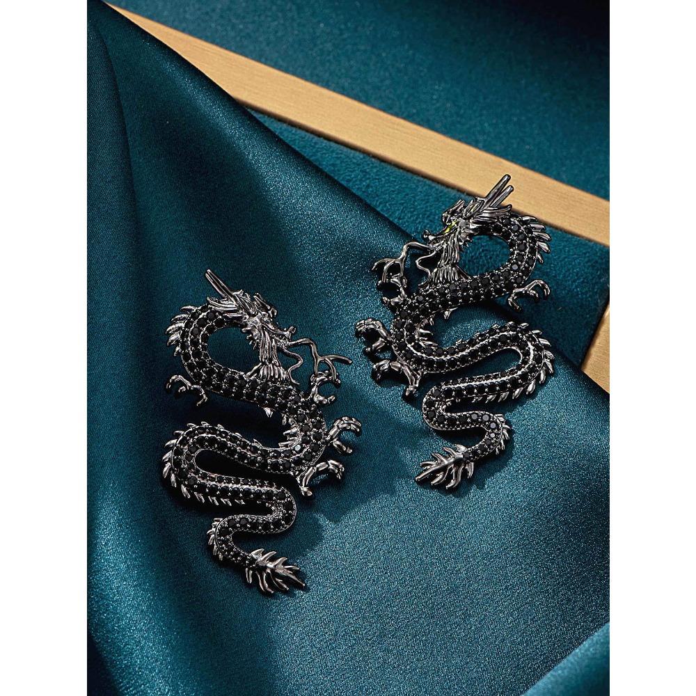 

Серьги с тотемом дракона, средневековые винтажные преувеличенные серьги, изысканные, высокие, нишевые, модные, ретро-серьги для женщин чёрный