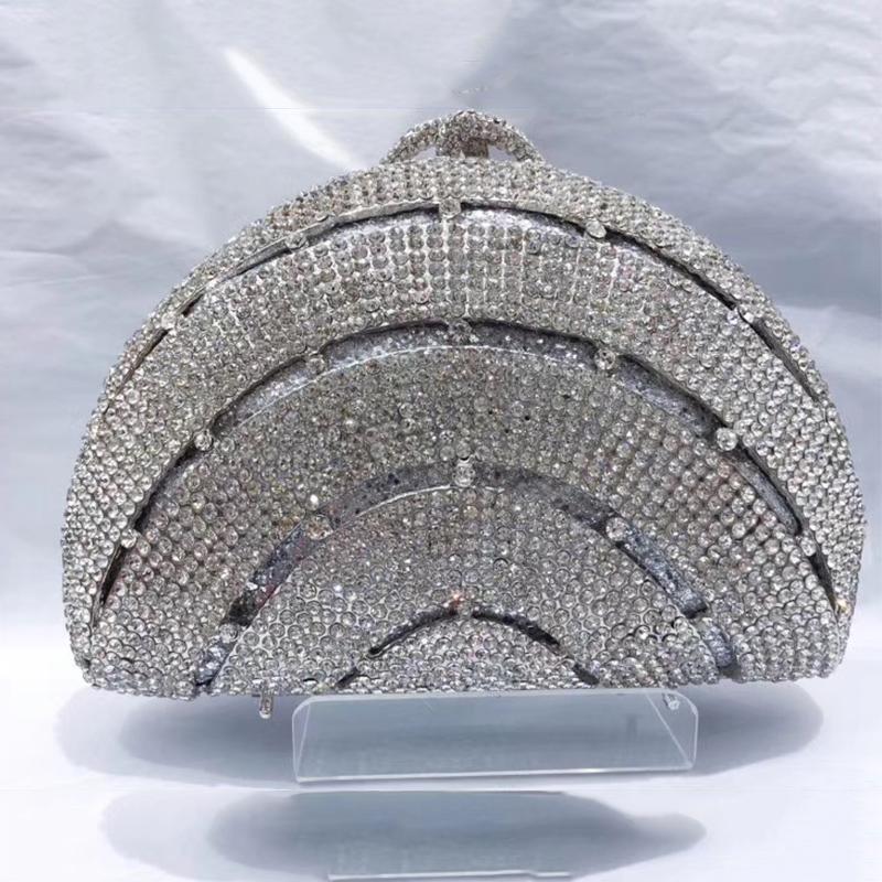 

WHTUOHENG Silver Evening Clutches White Dimaond Black Purse Luxury Semicircular Diamond Clutches Women Crystal Party Handbag 19.5cmX13cmX6cm