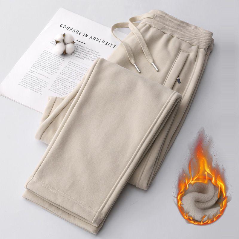 Pure Cotton Apricot Casual High Waist plus Size Straight Sports Pants