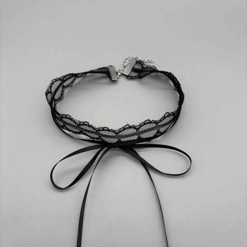 White Lace Bow Double Layer Hollow Versatile Clavicle Choker Necklace For Women