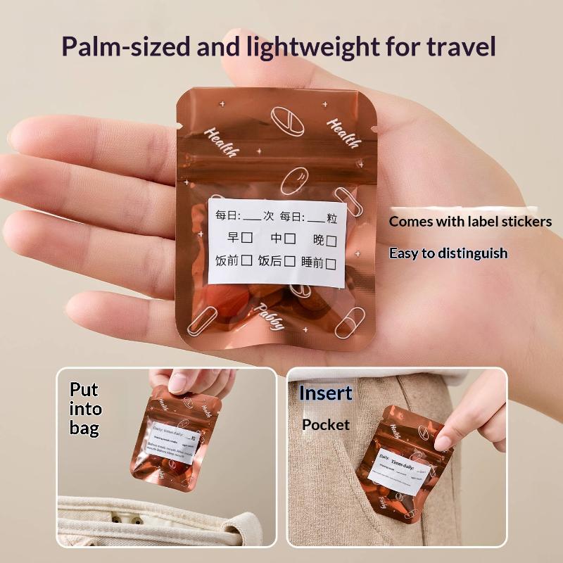 Travel Medicine Storage Solution with Reusable Light-proof Zipper Lock Pill Pouch Set