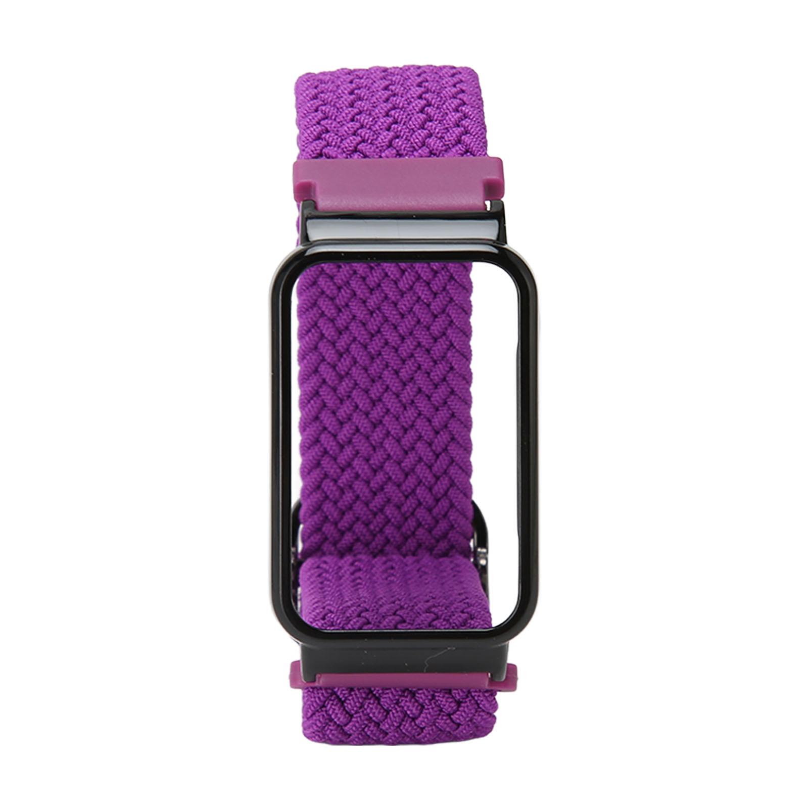 Bracelet à Boucle Tressée pour Mi Band 7 Pro Bracelet Élastique Réglable en Nylon avec Cadre de Protection Bracelet Rose Boîtier Noir Purple with Black Case purple