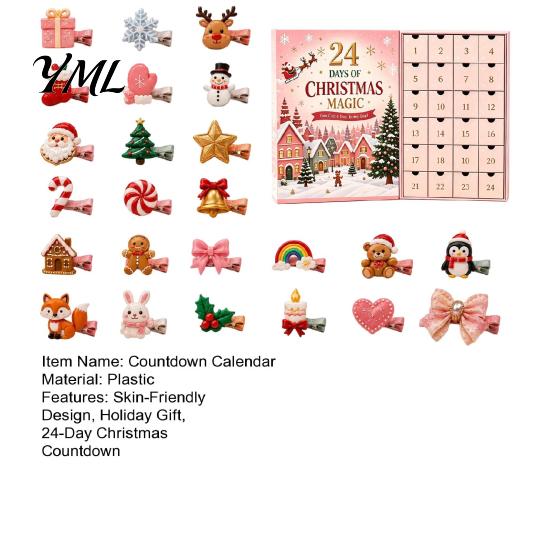 Christmas Party Hair Styling 24-Day Clip Advent Calendar, Girls Countdown Box with Sweet Style Accessories 24 Cute Hairpins, Holiday Gift, DIY Clips