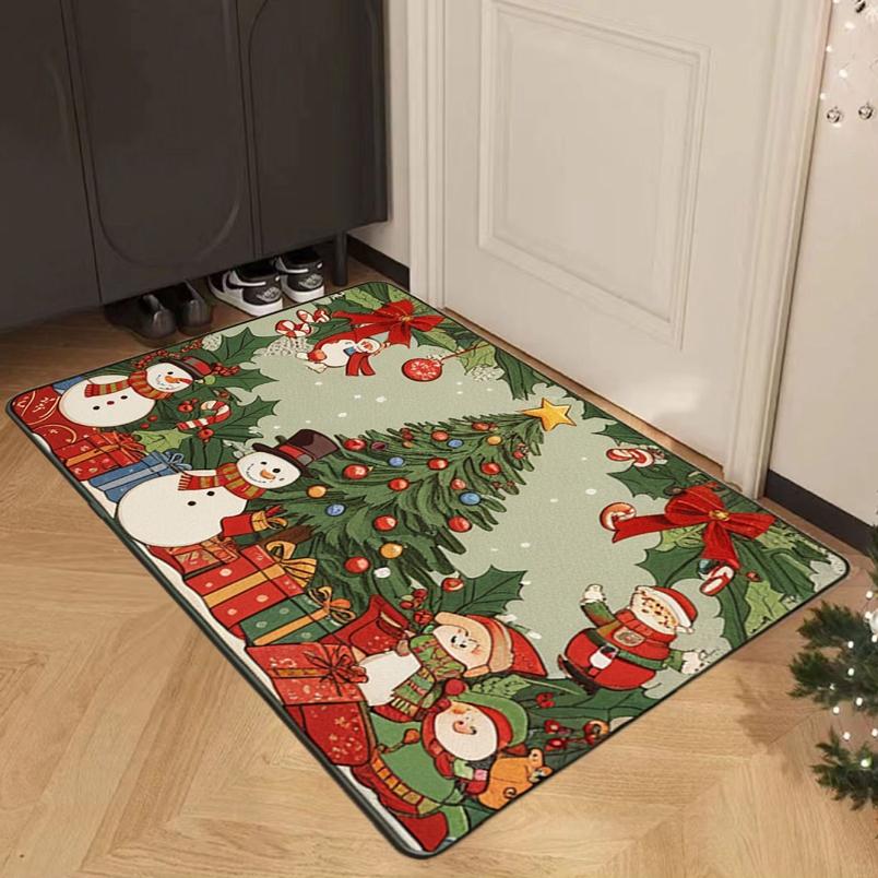 Christmas Winter Crystal Velvet Living Room and Bedroom Slippery Floor Rug, Bathroom Entrance Floor Mat, Home Decoration