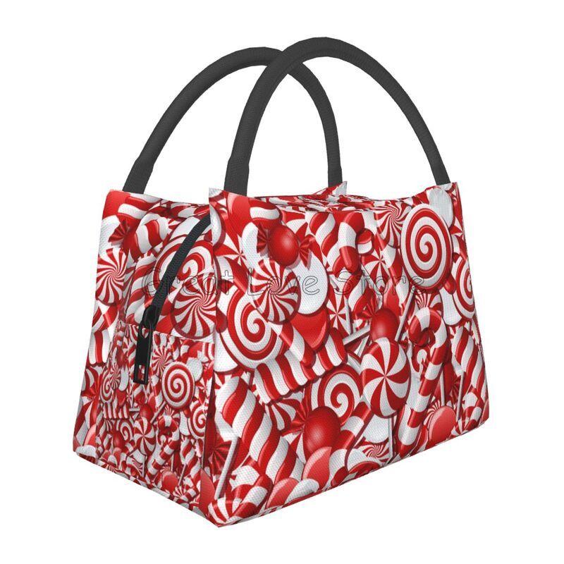 

Christmas Candy Canes Thermal Lunch Bag Unisex Reusable Waterproof Cooler Insulated Lunch Box Bento Tote for Travel Picnic Beach