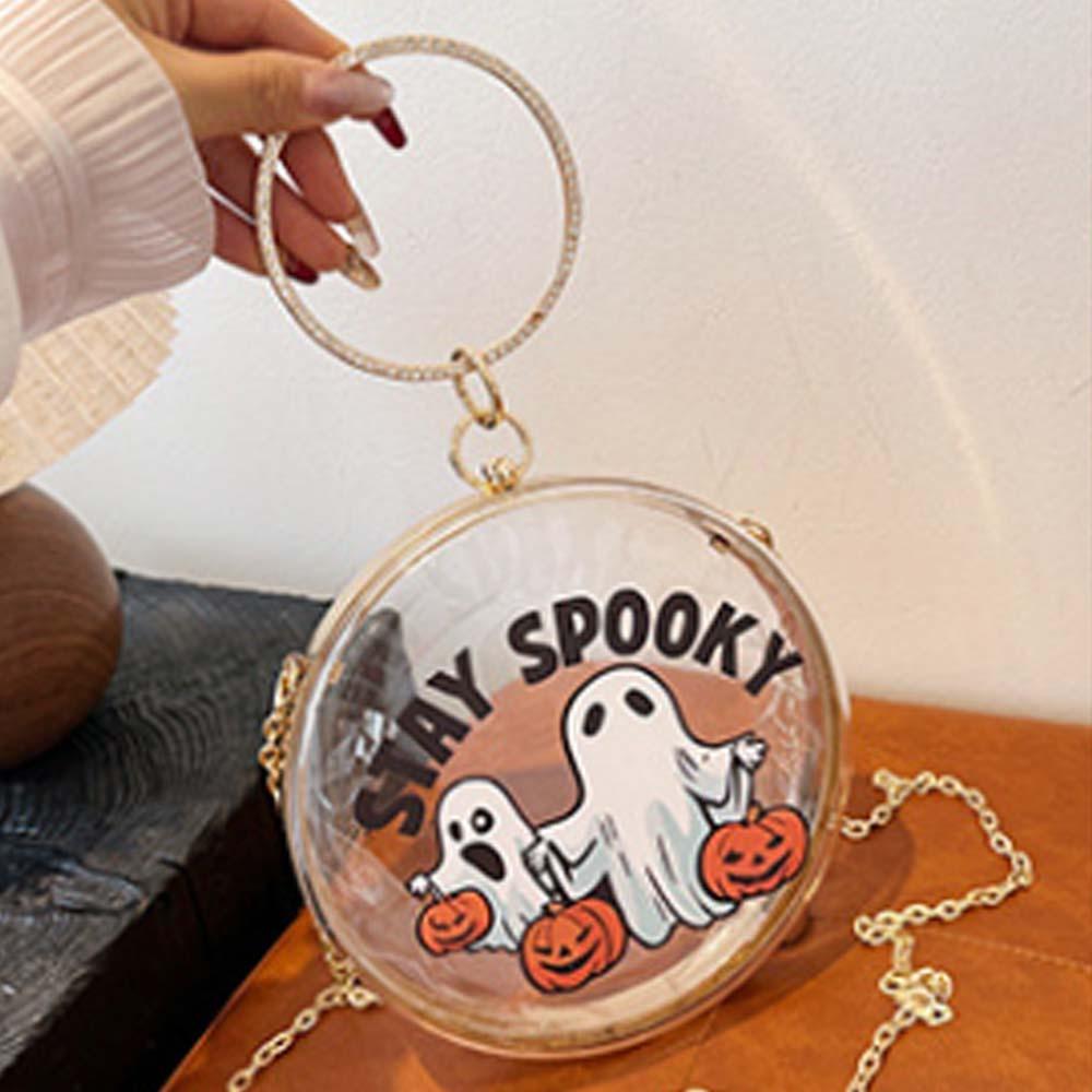 Zinc Zinc Alloy Halloween Round Handbag Printed PVC Transparent Pouch Storage Bag Doll Hanging Pouch  Figure