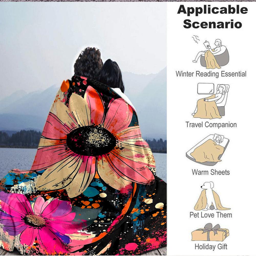 1pc Floral Print Blanket Warm, Cozy, And Soft, Suitable for Sofas, Beds, Cars, And Office Use.Perfect for Camping And Travel, Making It a Great Gift f