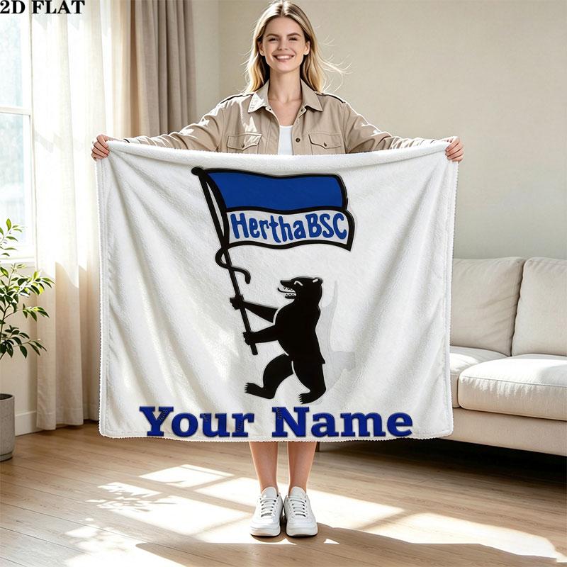 1PC Hertha BSC Custom Name Patterned Flannel Blanket Suitable For All Seasons for Home Decor Warmth and Comfort Gifts Holiday Present