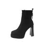 Fashion Women's Platform Cow Suede Booties Fall New Square Toe Rear Zipper Anti-Slip Wear-Resistant High Heels