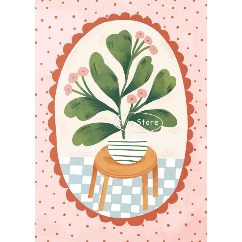 

Floral Boho Illustration Poster Vase Flowers Botanical Canvas Printing Wall Art Picture for Living Room Home Aesthetics Decor 21cm×30cm NoFrame