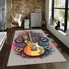 Colorful Electric Guitar Print Carpet with Speakers and Abstract Design Suitable for Use As an Anti-slip for Living Room Bedroom Sofas