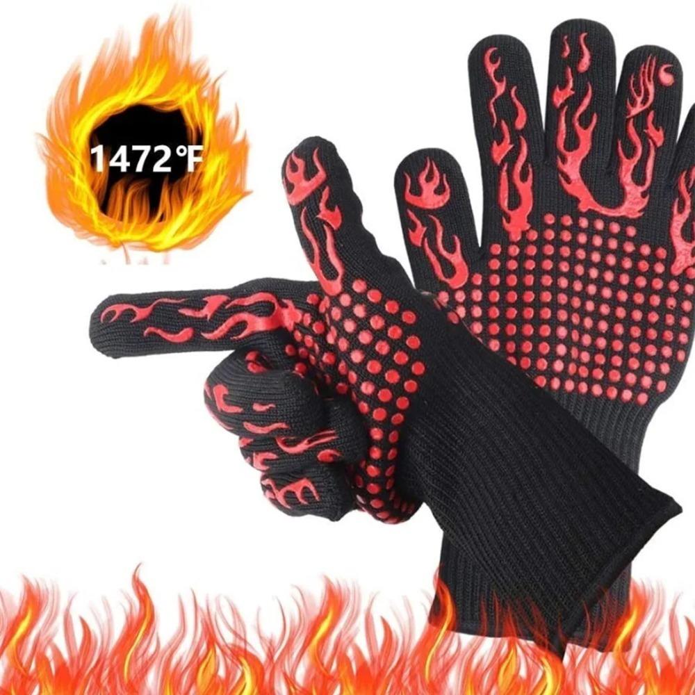 800°C Heat Resistant BBQ Glove Silicone Grill Mitt Durable Oven Glove  Kitchen