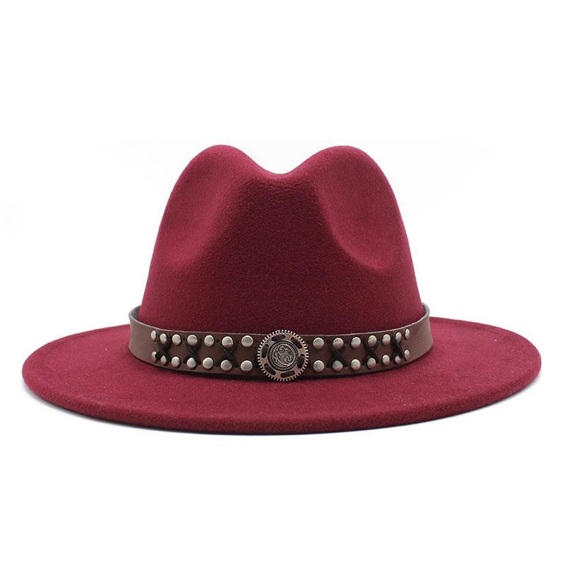 Ji Nan Ladies Wool Jazz Hat Big Eaves Hat Trendy Flat Edge Top Hat
