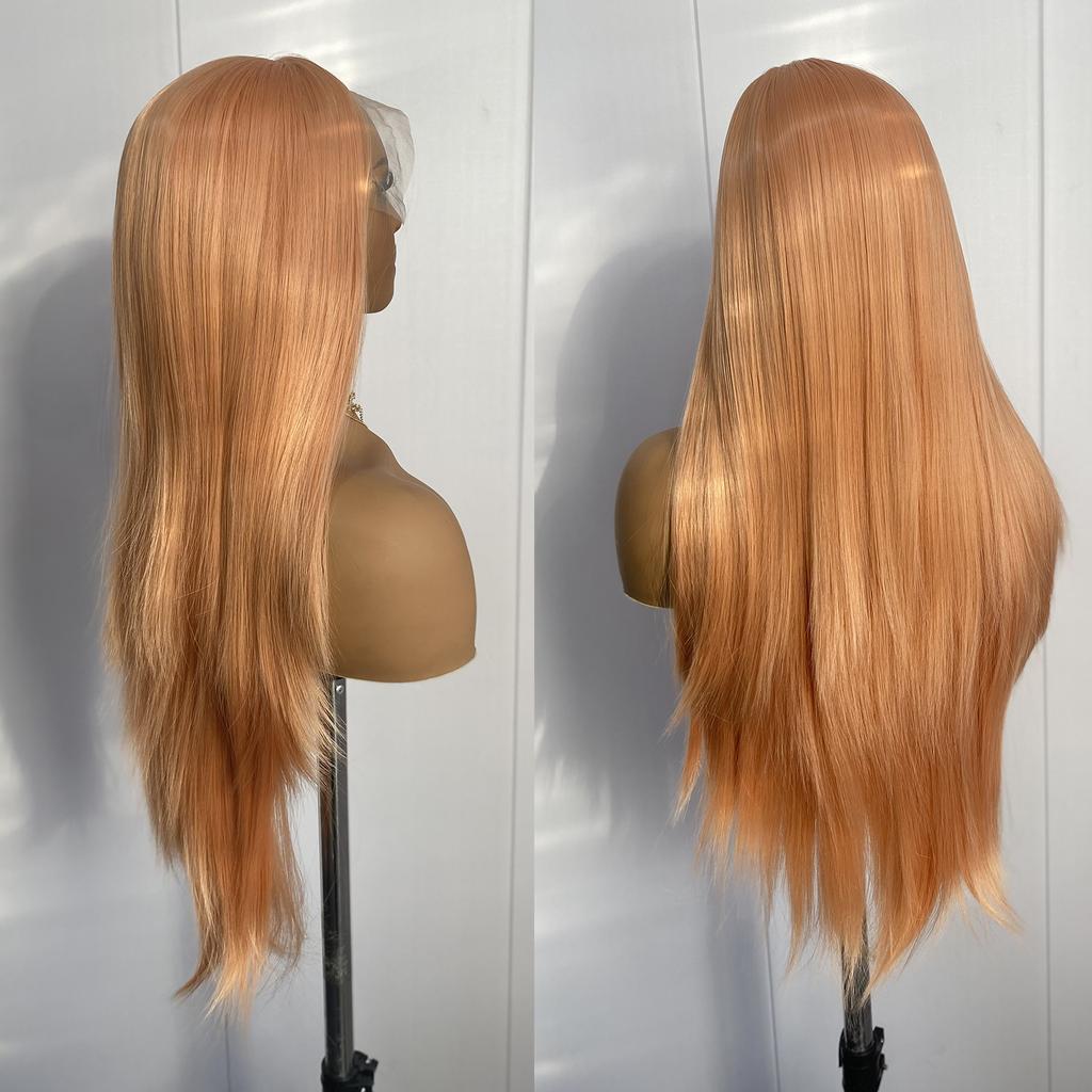 Light Orange Synthetic Lace Front Wig 13x4 Long Silky Straight Hair Natural Hairline Daily Wear Glueless Wigs For Women Cosplay