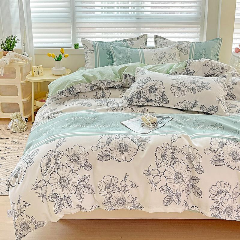 Class A Maternal And Infant Grade Ins Small Fresh Thickened Abraded Four-Piece Set Skin-Friendly Sheets Washed Cotton Quilt Cover Dormitory 3Pcs Set
