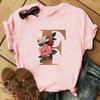 Stylish Gold 26 Letter Floral Print T-shirt Black Oversized for Men And Women Summer Polyester Fabric T-Shirt