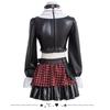 Anime Punk Plaid Cosplay Full Set Black Faux Leather Crop Top Layer Skirt Wig Choker Hat Eye Mask Halloween Women Party Costume