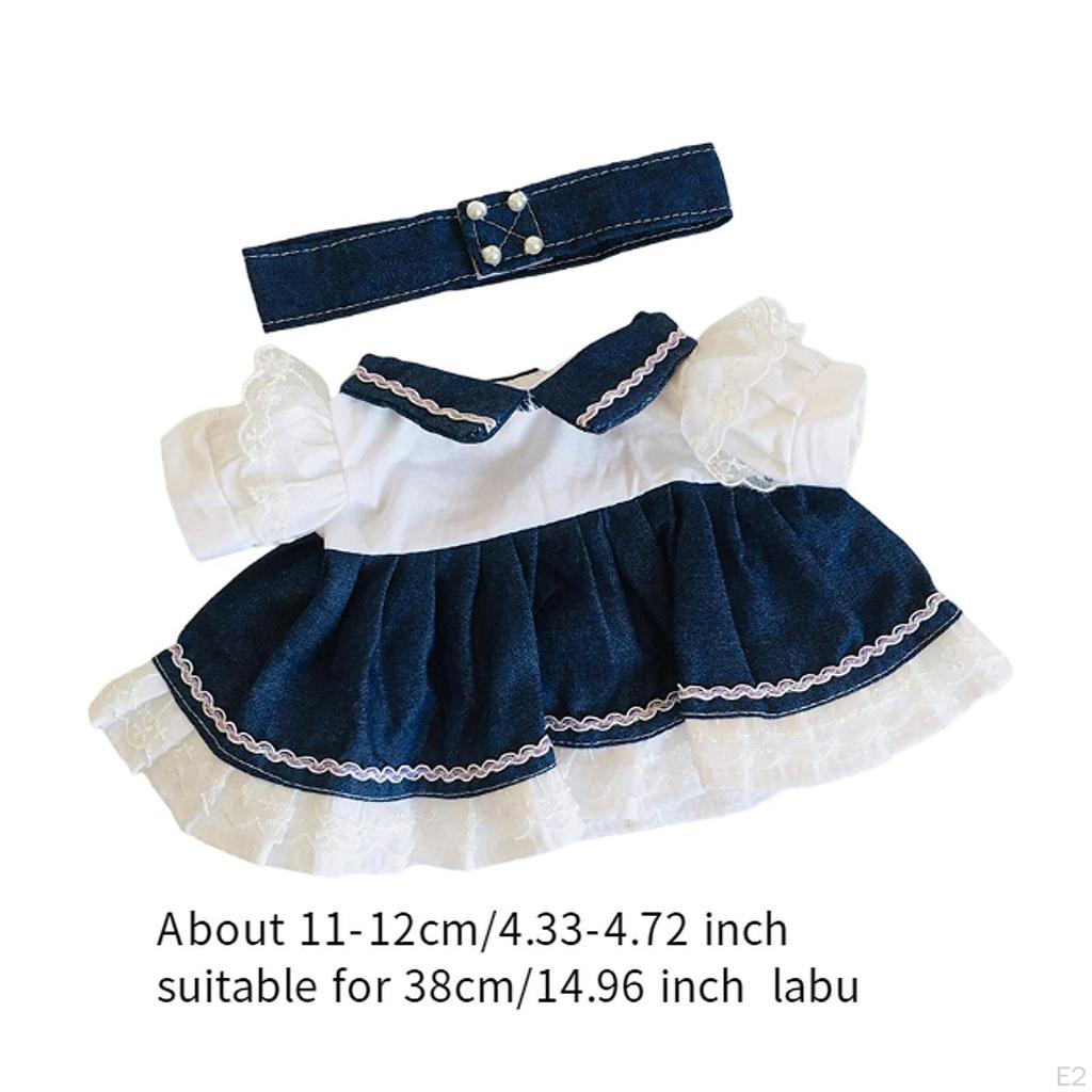 2x Fashion Dolls Denim Dress with Belt, Costume Accessories for 15inch Girl Thanksgiving Gifts