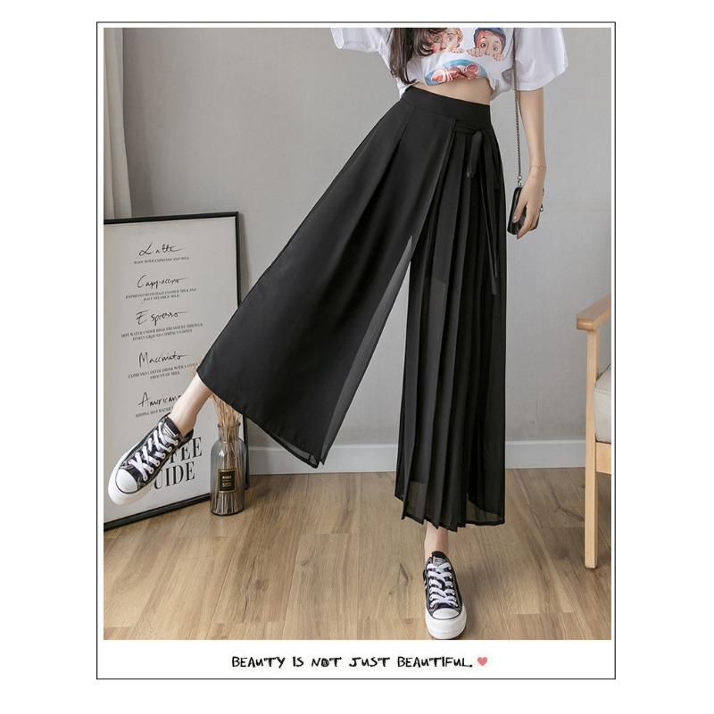 Spring New Chiffon Trousers Large Size Elastic Waist Casual Pants Lace-up Mesh Trousers Skirts Women's Clothing