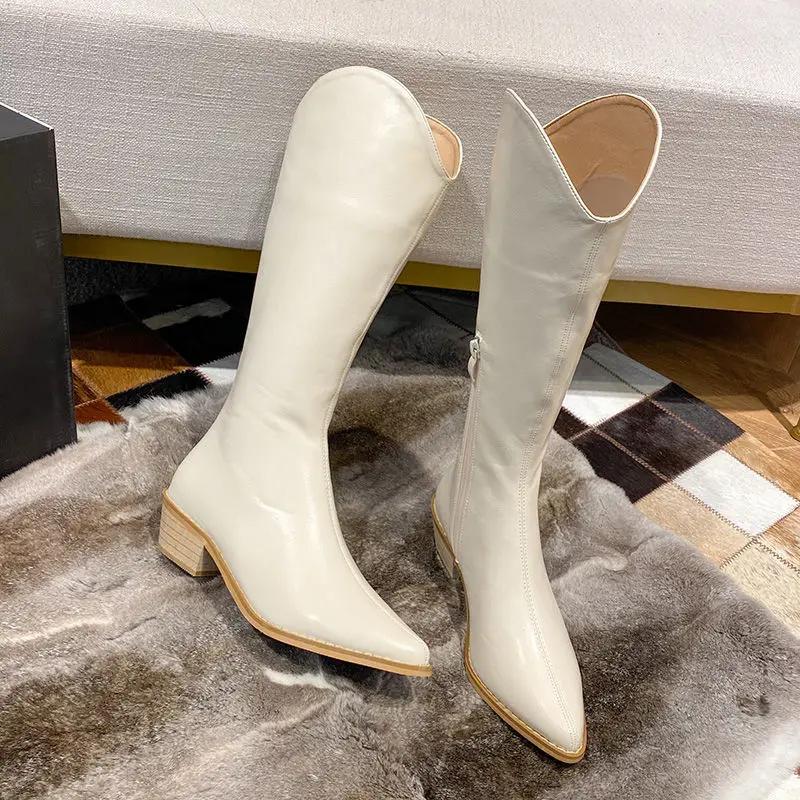 Knee High Shaft Shoes Woman Leather Large Size Warm Long Boots for Women New In Trend 2025 Sale Y2k Gyaru Quality Spring Goth Pu
