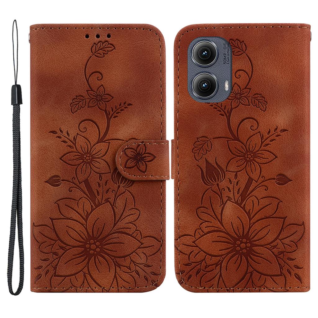 For Motorola Edge (2024) 5G Stand Case Lily Flower Imprint Leather Phone Cover