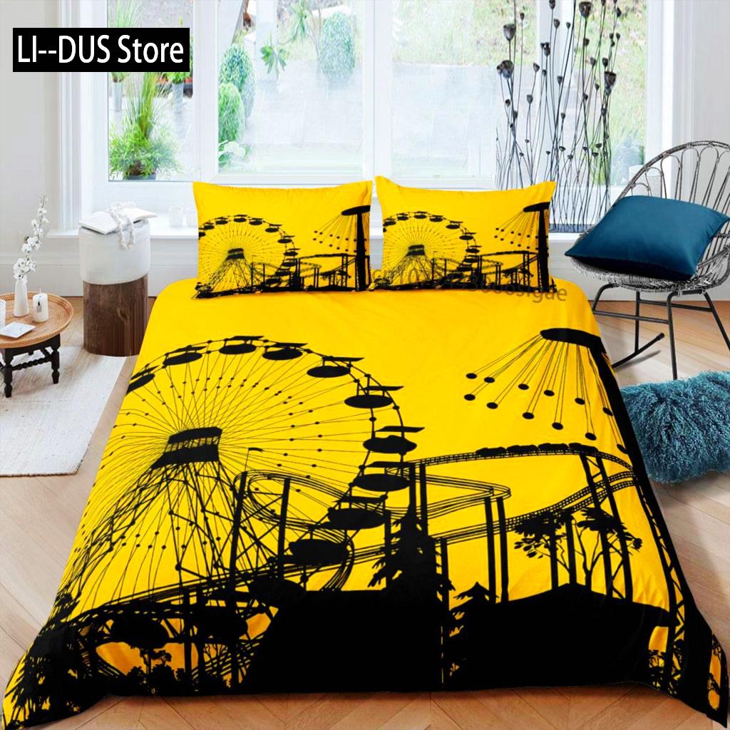 

Amusement Park Duvet Cover Set Polyester Ferris Wheel Ball Bedding Set Girl Cartoon Fairy Tale Queen Size 2/3pcs Comforter Cover EU Single(135*200cm)3pcs
