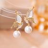 Simple Zircon Butterfly Earrings Light Luxury High-end Stud Earrings Temperament Fashionable Sweet Pearl Earrings Women