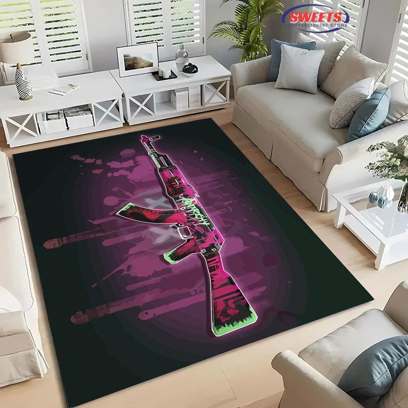 Pistolen-Themenbereichsteppich, Sturmgewehr Pistole Revolver Pistole Teppich für Wohnzimmer Schlafzimmer Sofa Fußmatte Dekor Rutschfeste Bodenmatte Geschenke