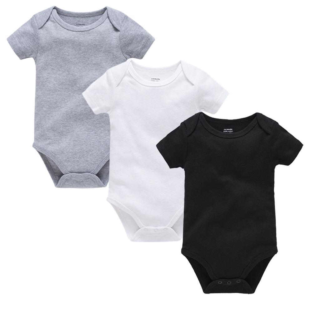 Summer Newborn 100% Cotton Short Sleeve Baby Romper - Plain Color with Snap Crotch, Customizable Print Children's Bodysuit