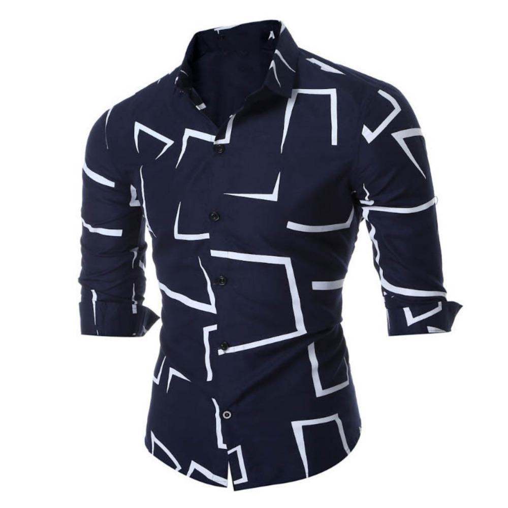 New Men's Printed Shirt Long Sleeve Collar Fashionable Slimming Top