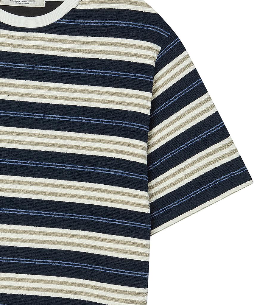 BEYOND CLOSET [Collection Line] Airy Stripe Short Sleeve Knit Navy