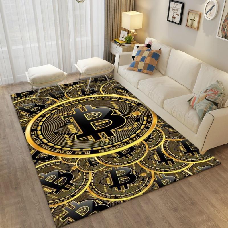 Bitcoin Carpet Bedroom Bedside Decor Rug Bitcoin 3d Floor Mat Large Cartoon Area Rug Living Room Creative Bitcoin Non-slip Mat