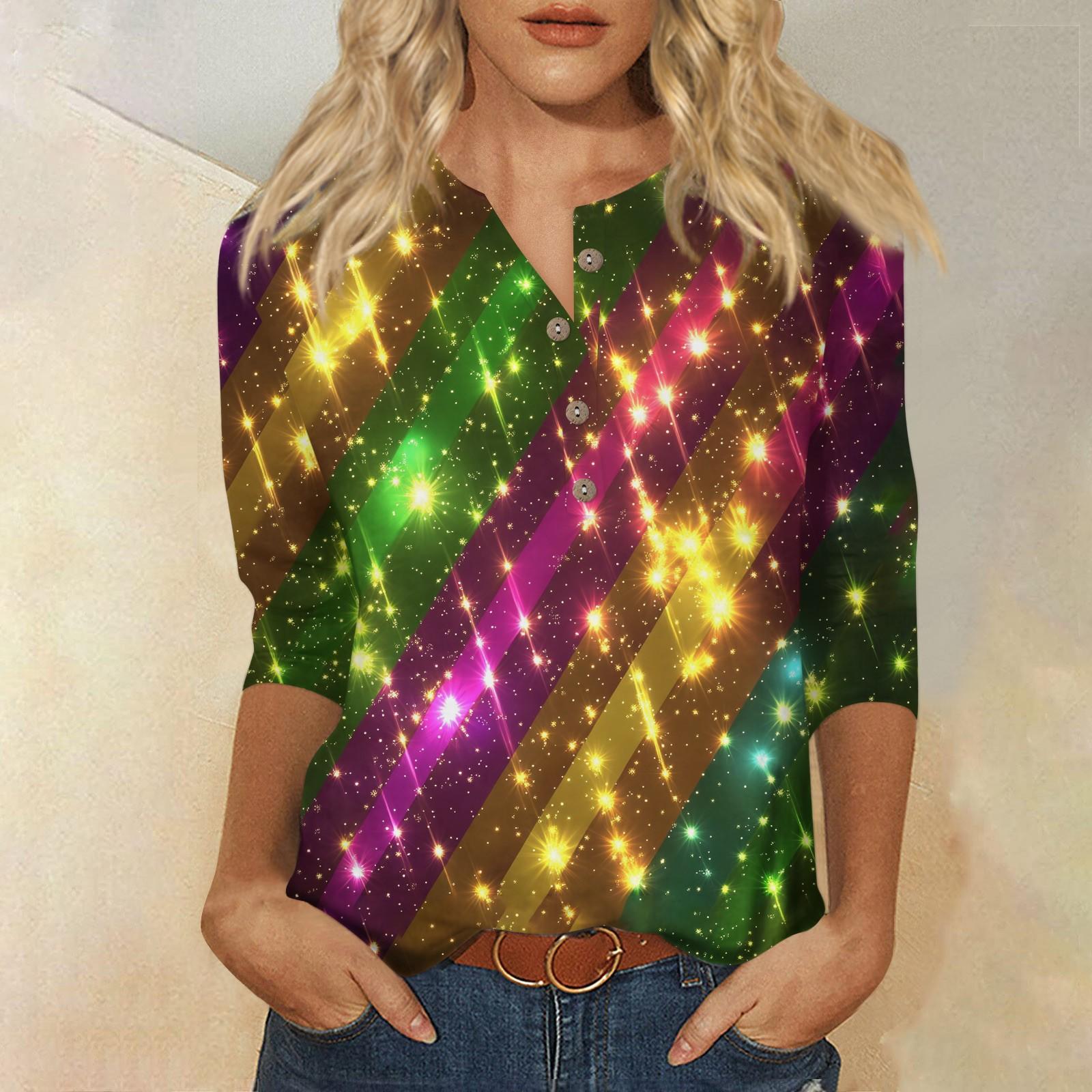 

Женская мода повседневная пуговица 3/4 рукав карнавальный принтованный ворот топ XL арбуз красный